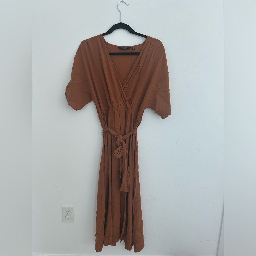 Unknown Brand Rust Brown Midi Wrap Dress